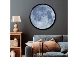 4063129293223 - K&l Wall Art - Rundes Poster Wandbild Vintage Fotografie Natur Kunstdruck Mondkrater Moon Vollmond ø 30cm - blau