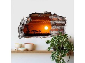 4063129295159 - K&l Wall Art - 3D Wandtattoo Wohnzimmer Afrikanische Steppe roster Himmel Sonnenuntergang Mauerdurchbruch selbstklebend 60x32cm - bunt