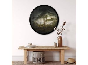 4063129296088 - K&l Wall Art - Rundes Poster Wandbild Wohnzimmer Vintage Landschaft Schirmkiefern Wald mit Vignettierung ø 30cm - grün