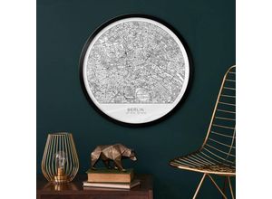 4063129297597 - K&l Wall Art - Rundes Poster Wandbild Küche Minimalistische Landkarte Lieblingsort Stadtplan Berlin ø 70cm - schwarz