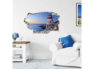 4063129297733 - K&l Wall Art - 3D Wandtattoo Aufkleber Leuchtturm Meerblick Wandsticker Wellness Küste Mauerdurchbruch selbstklebend 100x61cm - blau