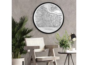 4063129297764 - K&l Wall Art - Rundes Poster Wandbild Küche Minimalistische Landkarte Lieblingsort Stadtplan Amsterdam ø 30cm - schwarz