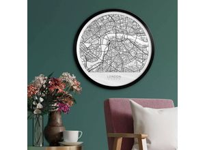 4063129297948 - K&l Wall Art - Rundes Poster Wandbild Küche Minimalistische Landkarte Lieblingsort Stadtplan London ø 30cm - schwarz