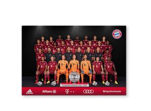 4063129298341 - Fc Bayern München - Glasbild modern Fußball Verein Mannschaftsfoto 100x70cm Glas Wandposter - schwarz