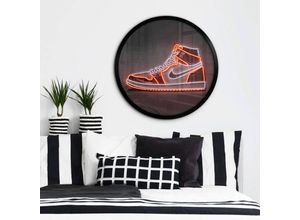 4063129298471 - K&l Wall Art - Rundes Poster Vintage Beton Wandbild Neon Fashion Kunstdruck Mielu Nike Sneaker ø 70cm - grau