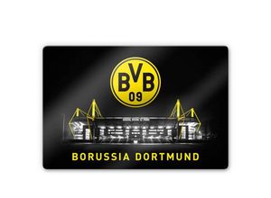 4063129298723 - Glasbild Fußball Verein bvb Logo Signal Iduna Park mit Emblem 80x60cm Glas Wandposter Büro - schwarz