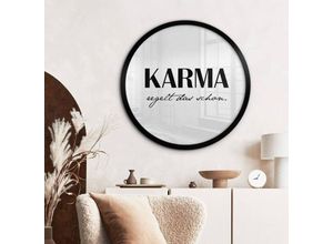 4063129298792 - K&l Wall Art - Rundes Poster Wandbild Vintage Boho minimalistischer Schriftzug Karma regelt das schon ø 50cm - schwarz