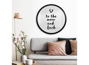 4063129298815 - Rundes Poster Wandbild Vintage Boho minimalistischer Schriftzug Love to the moon and back ø 50cm - schwarz