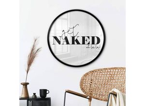 4063129298860 - K&l Wall Art - Rundes Poster Wandbild typografie schwarz weiß Get Naked Schriftzug Badezimmer Tür ø 100cm - schwarz