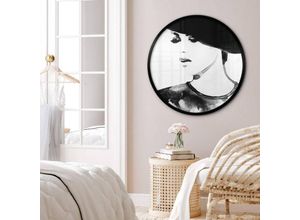 4063129298969 - K&l Wall Art - Rundes Poster Wandbild Boho Deko schwarz-weiß Kunstdruck Fashion Lady Mode Schlafzimmer ø 70cm - schwarz