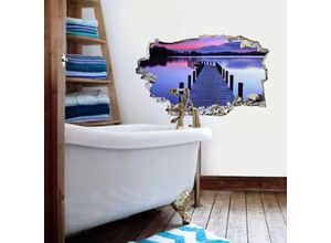 4063129299003 - 3D Wandtattoo Aufkleber Badezimmer lila See Panorama Wandsticker Wellness Mauerdurchbruch selbstklebend 100x61cm - lila