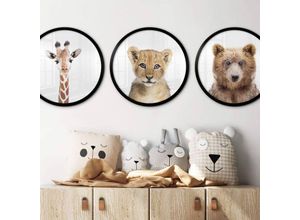 4063129299041 - K&l Wall Art - Rundes Poster Wandbild Kinderzimmer Vintage Deko Sisi&Seb Safari Tiere Baby Löwe ø 30cm - braun