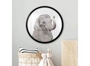 4063129299188 - K&l Wall Art - Rundes Poster Wandbild Kinderzimmer Vintage Deko Sisi&Seb Safari Tiere Baby Elefant ø 30cm - grau