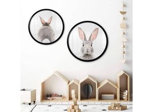 4063129299539 - K&l Wall Art - Rundes Poster Wandbild Kinderzimmer Boho Deko Sisi&Seb Waldtiere Hasenohren Hase ø 30cm - weiß