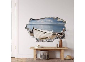 4063129300495 - K&l Wall Art - 3D Wandtattoo Aufkleber Maritime Küste Boot Shabby Chic Fischerboot Strandidyll Mauerdurchbruch selbstklebend 40x24cm - blau