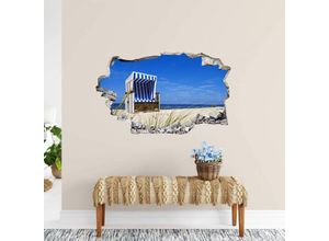 4063129300532 - K&l Wall Art - 3D Wandtattoo Aufkleber Maritime Küste Strandkorb Shabby Chic Wandsticker Mauerdurchbruch selbstklebend 120x73cm - blau