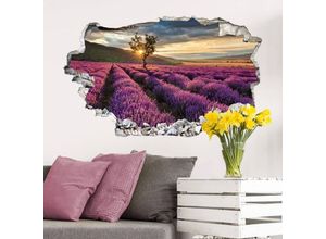 4063129300648 - K&l Wall Art - 3D Wandtattoo Wohnzimmer Lavendelblüte in der Provence lila Blumen Wandsticker Mauerdurchbruch selbstklebend 100x54cm - lila