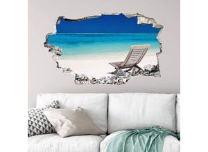 4063129300655 - K&l Wall Art - 3D Wandtattoo Aufkleber Südsee Strandpanorama Meer Maritime Wandsticker Mauerdurchbruch selbstklebend 100x61cm - blau