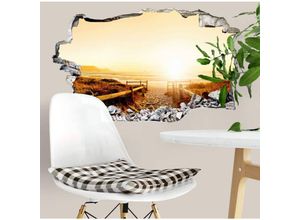 4063129300716 - K&l Wall Art - 3D Wandtattoo Aufkleber Badezimmer Wandsticker Sonnenuntergang am Strand Mauerdurchbruch selbstklebend 100x61cm - bunt