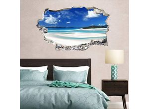 4063129300945 - K&l Wall Art - 3D Wandtattoo Aufkleber Badezimmer Traum Strandurlaub Küste Whitehaven Beach Mauerdurchbruch selbstklebend 40x24cm - blau