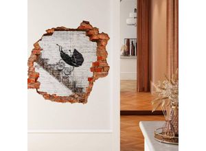 4063129301041 - K&l Wall Art - 3D Wandtattoo Aufkleber Banksy Graffiti Straßenkunst Baby Kinderwagen Treppe Mauerdurchbruch selbstklebend 120x114cm - schwarz-weiß