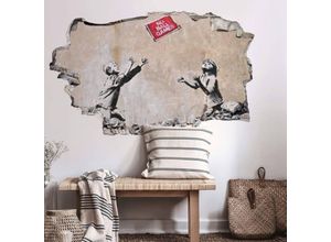 4063129301164 - K&l Wall Art - 3D Wandtattoo Aufkleber Banksy Graffiti Straßenkunst No Ball Games Kinder Mauerdurchbruch selbstklebend 80x49cm - grau