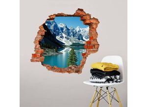 4063129301584 - K&l Wall Art - 3D Wandtattoo Wohnzimmer Gebirge Landschaft Wandsticker Bergsee Idylle Mauerdurchbruch selbstklebend 40x38cm - bunt
