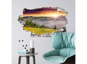 4063129301683 - K&l Wall Art - 3D Wandtattoo Wohnzimmer Gebirge Landschaft Wandsticker Bergtal im Nebel Mauerdurchbruch selbstklebend 120x73cm - bunt