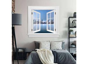 4063129302147 - K&l Wall Art - 3D Wandtattoo Aufkleber Stadt Urlaub Weltreise Blick auf die Brooklyn Bridge Fenster selbstklebend 120x115cm - weiß