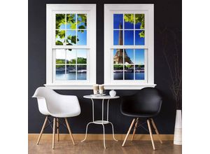 4063129302352 - K&l Wall Art - 3D Wandtattoo Aufkleber Stadt Urlaub Weltreise Sommer in Frankreich Paris Fenster selbstklebend 158x120cm - weiß