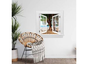 4063129302475 - K&l Wall Art - 3D Wandtattoo Aufkleber Wellness Affirmationen Hängematte am Stand Fenster selbstklebend 80x77cm - bunt