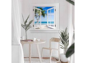 4063129302543 - K&l Wall Art - 3D Wandtattoo Aufkleber Wellness Affirmationen Strand Urlaub Atlantic Ocean Fenster selbstklebend 100x96cm - weiß