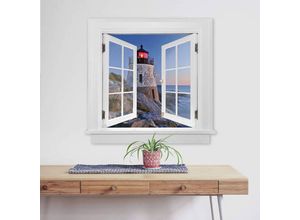 4063129302604 - K&l Wall Art - 3D Wandtattoo Aufkleber Wellness Affirmationen Strand Urlaub Meerblick Fenster selbstklebend 60x57cm - bunt