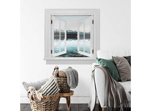 4063129302802 - K&l Wall Art - 3D Wandtattoo Aufkleber Winter Gebirge Berglandschaft am See Idylle Fenster selbstklebend 100x96cm - türkis