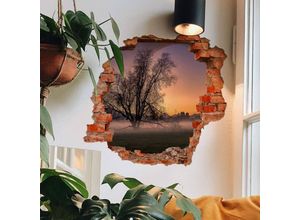 4063129303304 - 3D Wandtattoo Wohnzimmer Cuadrado Baum des Lebens Nebel Wiese The Fog Mauerdurchbruch selbstklebend 100x95cm - bunt