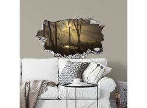 4063129303489 - K&l Wall Art - 3D Wandtattoo Wohnzimmer Cuadrado Nebel im Wald Spaziergang Sonnenlicht Mauerdurchbruch selbstklebend 80x49cm - gelb