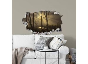 4063129303595 - K&l Wall Art - 3D Wandtattoo Wohnzimmer Cuadrado Nebel im Wald Spaziergang Sonnenlicht Mauerdurchbruch selbstklebend 100x61cm - gelb