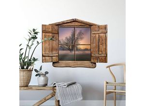 4063129303830 - K&l Wall Art - 3D Wandtattoo Wohnzimmer Cuadrado Landhaus Vintage Baum des Lebens Wald Holzfenster selbstklebend 60x46cm - braun