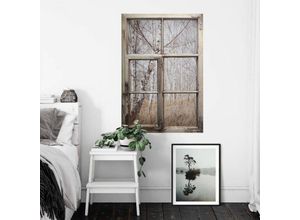 4063129303991 - 3D Wandtattoo Wohnzimmer Shabby Chic Fenster Wasinger Landhaus Birkenwald Holzfenster selbstklebend 81x120cm - bunt