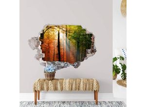 4063129304325 - K&l Wall Art - 3D Wandtattoo Wohnzimmer bunter goldener Herbst Deko Wald Bäume Wandsticker Mauerdurchbruch selbstklebend 80x59cm - bunt