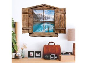 4063129304738 - K&l Wall Art - 3D Wandtattoo Wohnzimmer Colombo Vintage Landhaus Nationalpark Kanada Holzfenster selbstklebend 80x61cm - braun