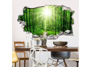 4063129304783 - K&l Wall Art - 3D Wandtattoo Wald Wandsticker grüne Natur Bäume Wohnzimmer Sonnenstrahlen Mauerdurchbruch selbstklebend 95x58cm - grün