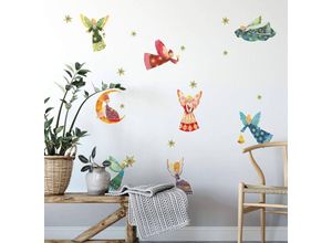 4063129306121 - K&l Wall Art - Wandtattoo Blanz Märchen Zauberwelt Aufkleber Mond Sterne Engel Elfen Deko Wandbild selbstklebend 42x50cm - bunt