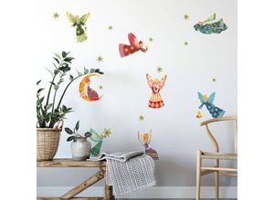 4063129306145 - K&l Wall Art - Wandtattoo Blanz Märchen Zauberwelt Aufkleber Mond Sterne Engel Elfen Deko Wandbild selbstklebend 25x30cm - bunt