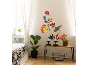 4063129306350 - K&l Wall Art - Wandtattoo Blanz Märchen Zauberwelt Kinderzimmer Aufkleber Blumen Vögel Deko Wandbild selbstklebend 100x65cm - bunt