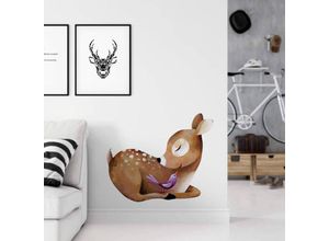 4063129306558 - K&l Wall Art - Wandtattoo Blanz Märchen Zauberwelt Kinderzimmer Aufkleber Reh Vöglein Deko Wandbild selbstklebend 50x41cm - braun