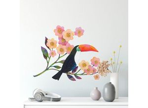 4063129306602 - K&l Wall Art - Wandtattoo Blanz Märchen Zauberwelt Kinderzimmer Aufkleber Tukan Vögel Set Deko Wandbild selbstklebend 127x110cm - bunt