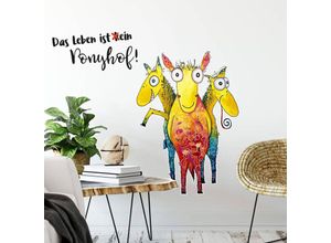 4063129306718 - Wandtattoo Hagenmeyer Lebensfreude Büro Das Leben ist (k)ein Ponyhof Deko Wandbild selbstklebend 71x90cm - bunt