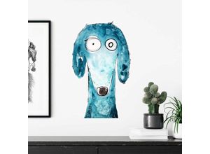 4063129306862 - K&l Wall Art - Wandtattoo Hagenmeyer Lebensfreude Wohnzimmer abstrakt Hund Tobi Deko Wandbild selbstklebend 33x50cm - blau