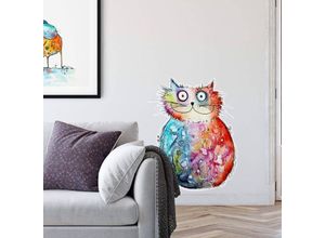 4063129306909 - K&l Wall Art - Wandtattoo Hagenmeyer Lebensfreude Wohnzimmer abstrakt bunte Katze Deko Wandbild selbstklebend 60x77cm - bunt